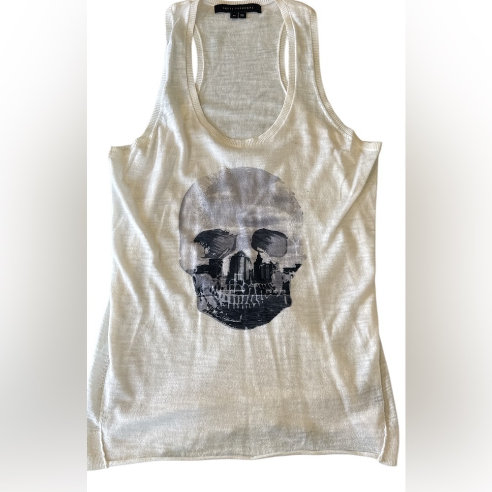 Skull cashmere White Tank Top with Skull Print